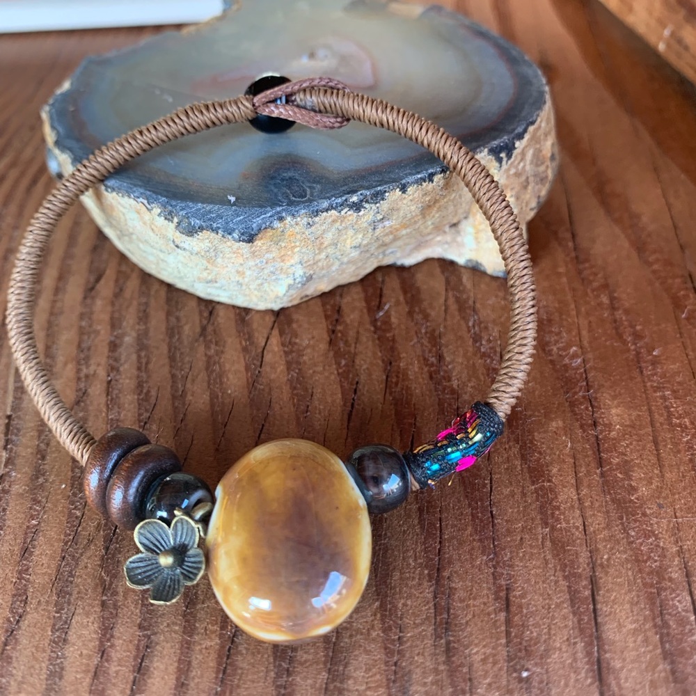 ✨RUSTIC BOHO LARGE CERAMIC BEAD STRING ANKLET